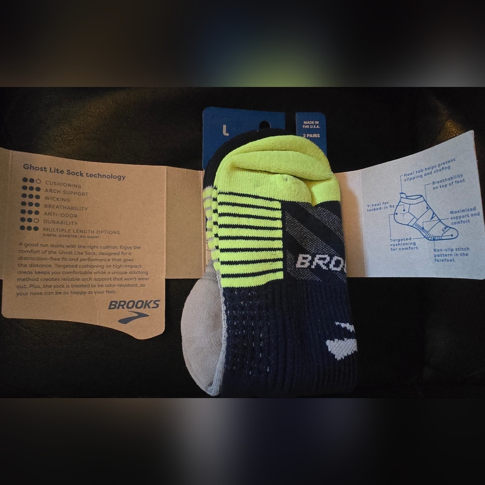 Brooks Ghost Lite Unisex Medium Cushion No-Show Socks-2 pair sz. Large - Picture 3 of 6